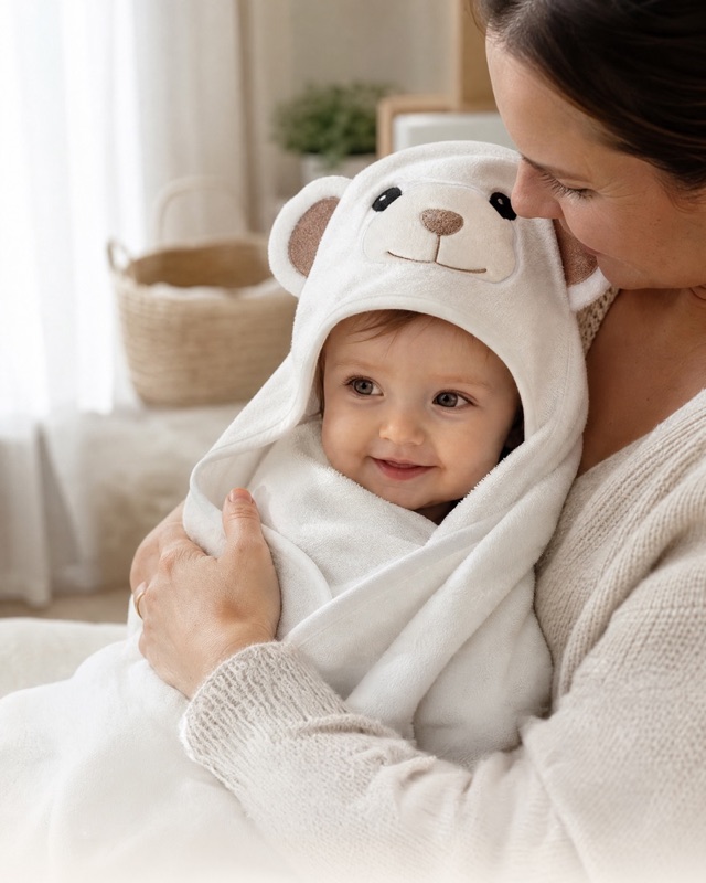 A soft MiniBoo bath-time moment.